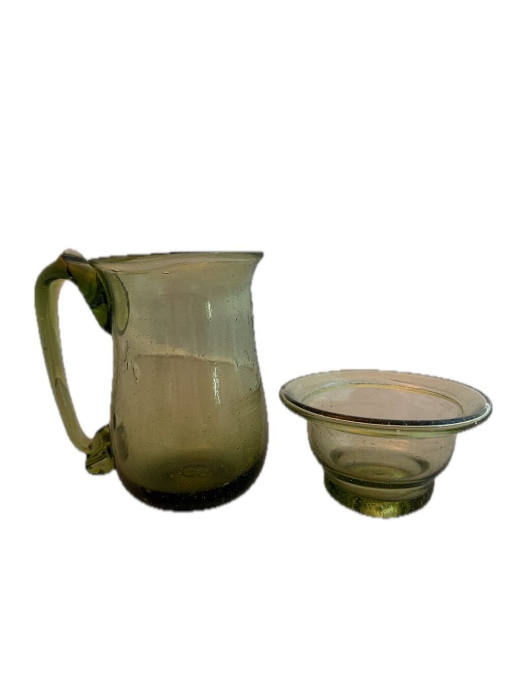 Handmade Blown Glass Green Hand Blown Glass Mug Dish Set Vintage Drinkware